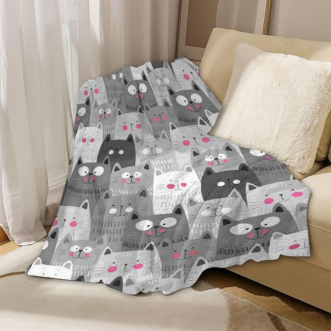 Cute Cat Throw Blanket for Cat Lover Gifts, Soft Warm Cozy Fuzzy Kitten Blanket, Lightweight Bed Blanket, 40"x50" Throw for Kids and Toddler