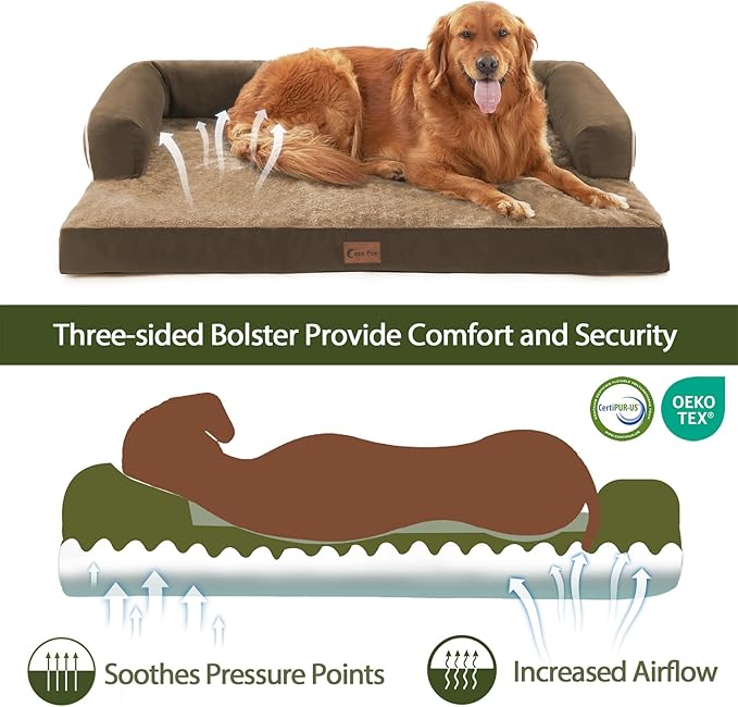 Orthopedic Dog Beds for Extra Large Dogs, Waterproof Dogs Beds XLarge, Memory Foam Dog Couch Beds with Comfy Bolster, Removable Washable Cover and Nonskid Bottom (X-Large,Brown)
