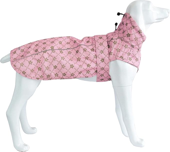 Adjustable Waterproof Dog Raincoat for Dogs,Lightweight Pet Rain Jacket Puppy Clothes with Reflective Strip for Small Medium Large Dogs(Large,Gold Cheery Blossoms Pink)