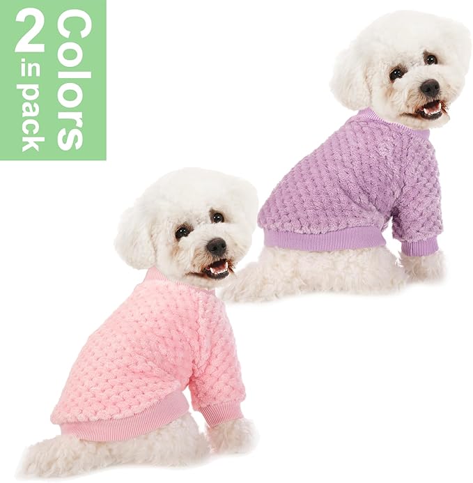 POMIU Dog Sweater, Dog Sweaters for Small Medium Dogs or Cat, Warm Soft Flannel Pet Clothes for Dogs Girl or Boy, Dog Shirt Coat Jacket (Coat Pink+Purple, Small)