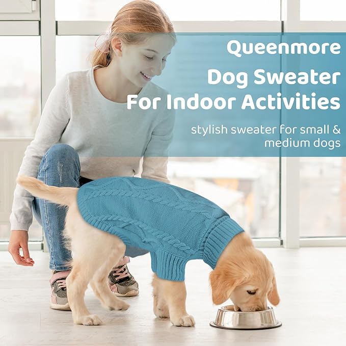 Queenmore Dog Sweater Large Size,Warm Dog Sweaters for Big Dogs,Chunky Knitted Doggy Sweater for Extra Large Dogs Boy Girl, Big Doggie Turtleneck Winter Outfit (Peacock Blue,2XL)