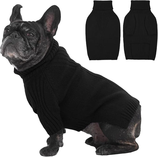 IECOii Dog Sweaters for Medium Dogs Girl Boy,Holiday Knit Doggy Sweatshirt with Sleeve,Turtleneck Thick Warm Dog Sweaters for Winter,Pullover Knitwear for French Bulldog,Boston Terrier (Black, L)