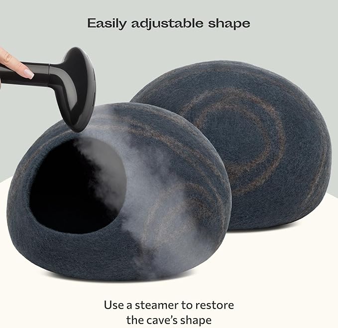 MEOWFIA Premium Felt Cat Bed Cave - Handmade 100% Merino Wool Bed for Cats and Kittens (Large, Slate Grey)