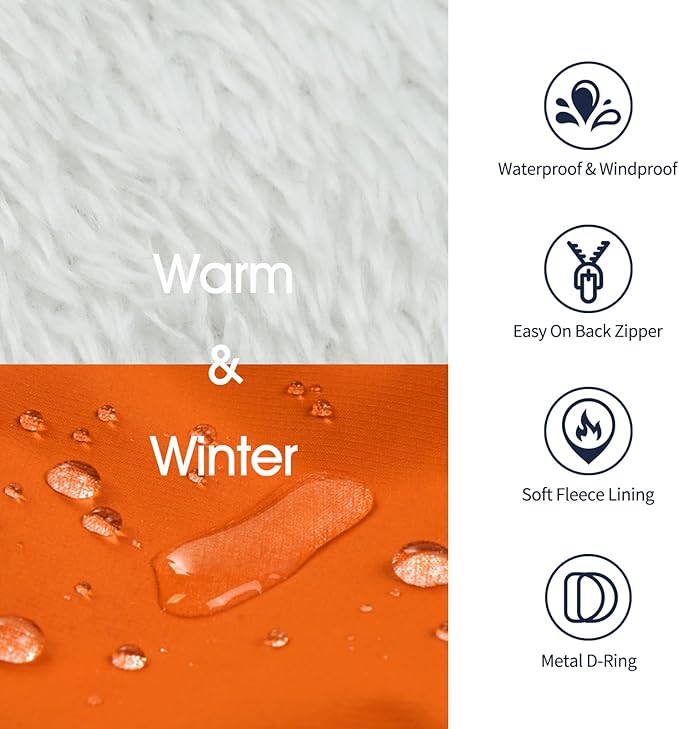 IECOii Dog Coat for Large Dogs Waterproof Dog Winter Jacket with Harness Built in, Orange - XXLarge, Thermal Warm Fleece Lined, Reflective Dogs Jackets for Cold Weather Camping, Hiking, Pitbull