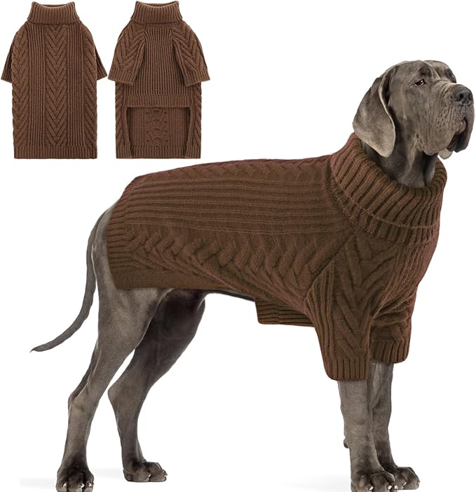 Dog Knitted Sweaters for Medium Large Dogs, Dog Winter Turtleneck, Pet Warm Pullover Thick Sweatshirt Beagle, Bulldog, Husky, Golden Retriever, Labrador, Samoyed, Rottweiler Coffee 3XL