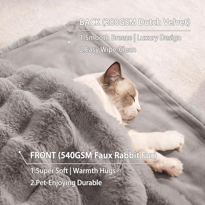 Dog Blanket Ultra Soft Fuzzy Faux Fur Cat Blankets for Indoor Cats Ultra Soft Plush Faux Fur Machine Washable Reversible Pet Throw Protector for Couch Furniture 39"X 30" Grey
