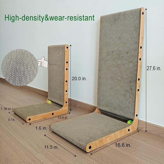 L Shape Cat Scratcher,Cardboard Cat Scratching with Ball Toy, Catnip, Wall Mounted Protecting Large Cat Scratcher Pad, Furniture Cat Scratch Pad for Indoor Cats (27.6 INCH)