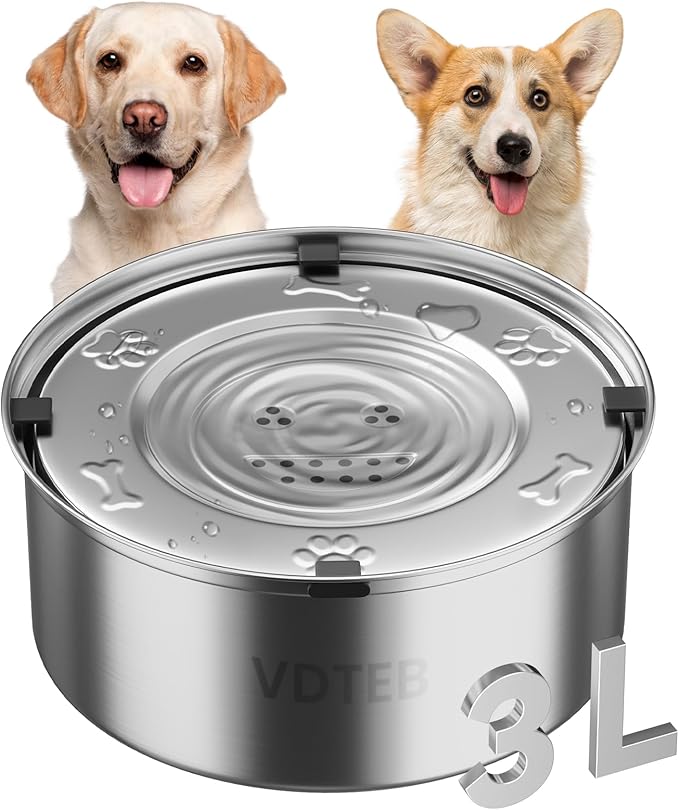 Dog Water Bowl No Spill,3L/101oz Stainless Steel Dog Water Bowl with Anti-Slip, Spill Proof Slobber Stopper No Drip Slow Drinking Dog Feeder for Sloppy Messy Drinkers