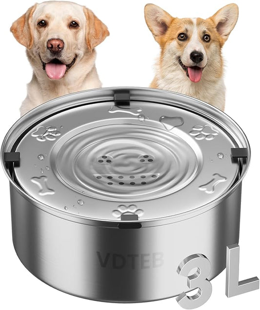 Dog Water Bowl No Spill,3L/101oz Stainless Steel Dog Water Bowl with Anti-Slip, Spill Proof Slobber Stopper No Drip Slow Drinking Dog Feeder for Sloppy Messy Drinkers
