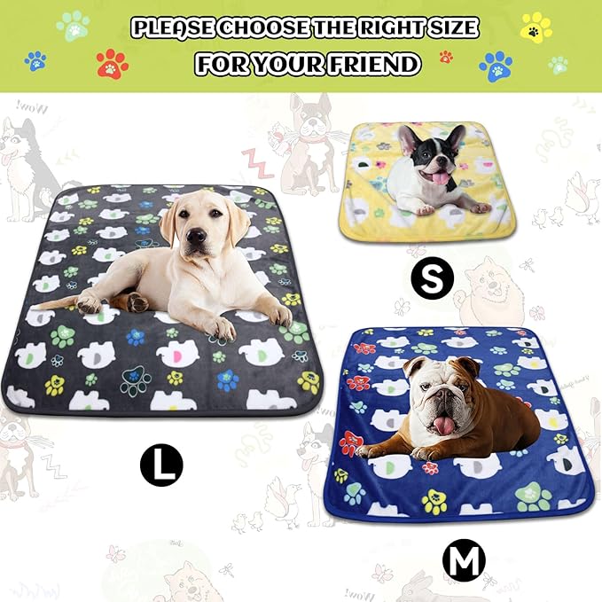 Rezutan Small Dog Blankets 3 Pack for Pet Cat Soft Fuzzy Washable Puppy Blankets,Reversible Elephant & Paw Print Suitable for Dog Kennels & Beds, Sofas Gifts Puppy Essentials, 24x20 inch