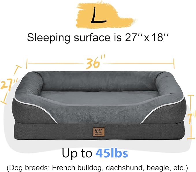 Large Orthopedic Dog Bed Washable - XL Dog Couch Sofa - Four Sides Dogs Beds Waterproof Non-Slip for Large Sized Dogs
