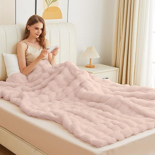 Pink Fluffy Blanket Queen Size 90x90 Faux Fur Soft Furry Blanket for Bed Couch Cozy Fuzzy Throw Queen Blankets for Bedroom Home Decor 1000 GSM