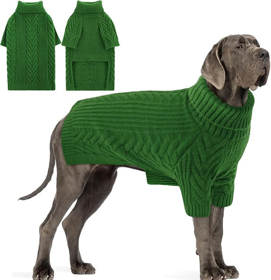 Dog Knitted Sweaters for XXXX-Large Dogs, Pet Winter Turtleneck Warm Pullover Thick Sweatshirt Greyhound Bernese Mountain (Green, 3XL)