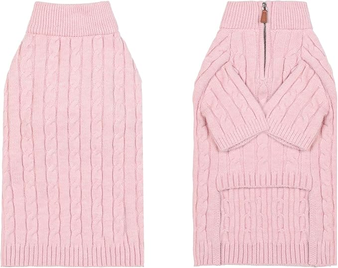 Medium/Large Dog Sweater, Warm Dog Winter Coat w/Sleeves, Comfortable High Neck Premium Dog Clothes for Bulldog-Best for Holidays, Daily Walks L Pink