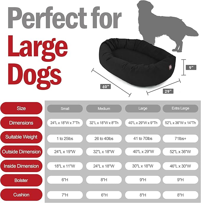 Majestic Pet 40 Inch Suede Calming Dog Bed Washable 40x29x9 (Inch) – Cozy Soft Round Donut Dog Bed with Spine Support for Dogs to Rest Their Head - Pet Bed Large – Black (2025)