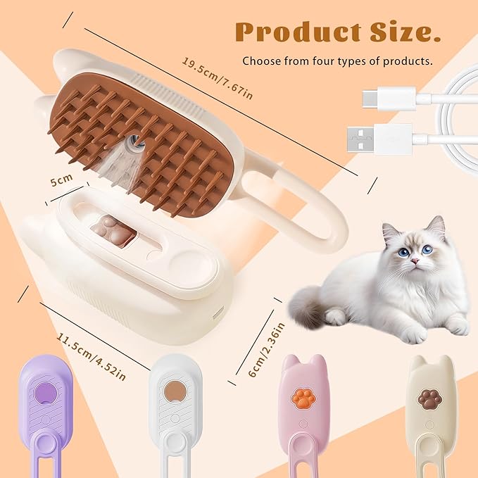 Cat Brush Cat Steam Brush Rechargeable Steamy Pet Grooming For Shedding, Water Spray Massage Brushs, Dog Hair Removal Self Cleaning Brushs Steamer Wet Spa Comb (Beige)