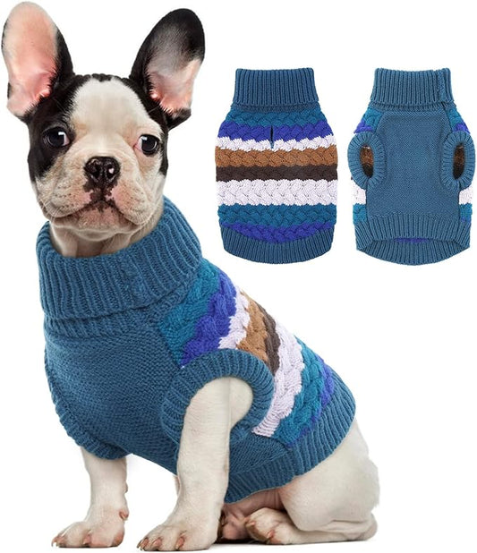 Kuoser Dog Sweater, Dog Sweaters for Medium Dogs Girl Boy, Classic Pet Knitted Sweatshirt Warm Pullover, Puppy Holiday Sweater Winter Clothes for Christmas Thanksgiving Outfit, Blue M