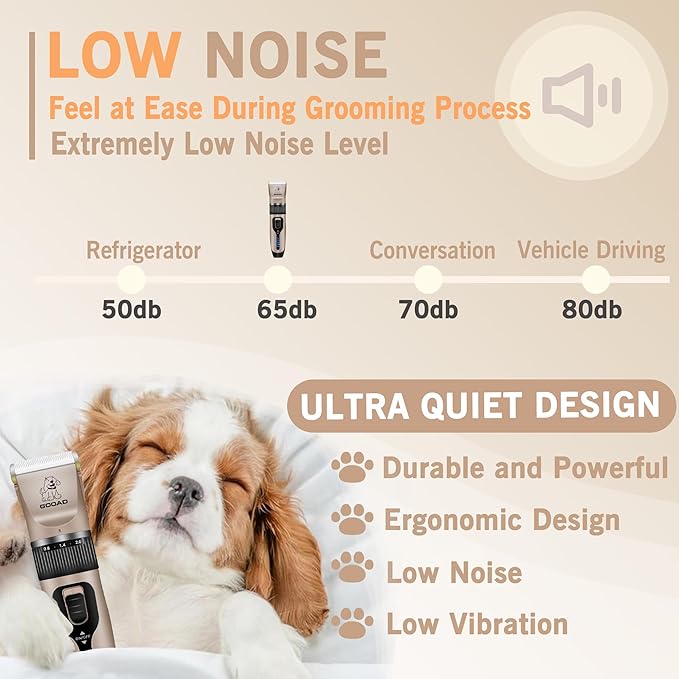 Dog Clippers Grooming Kit and Paw Trimmer,Cordless,Low Noise, Electric Quiet,Rechargeable, Dog Trimmer Grooming, Pet Hair Clippers for Thick Coats,Shaver for Small and Large Dogs Cats(Gray)