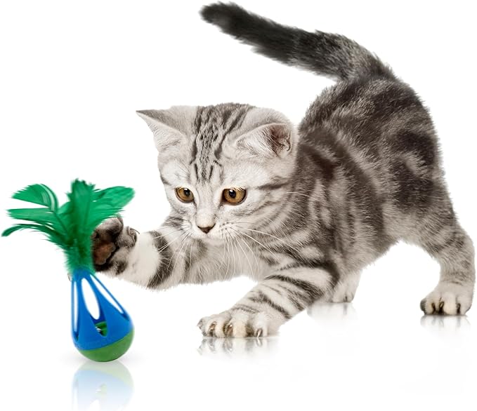 Playology Cat Toys | Interactive Teeter Totter Feather Top Toy for Indoor Cats (Value 2-Pack) | Toy Made from Non Toxic Materials