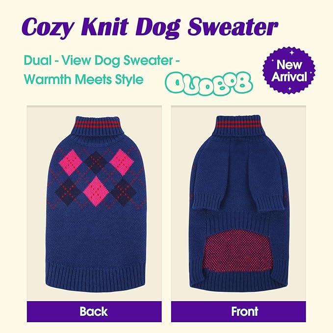 Boy Dog Sweater, Dog Sweaters for Medium Dogs Boy, Winter Warm Pullover, Turtleneck Knit Dog Christmas Sweater with Sleeves, Soft Stretchy Knitwear for Cold Weather, Holidays - Blue M