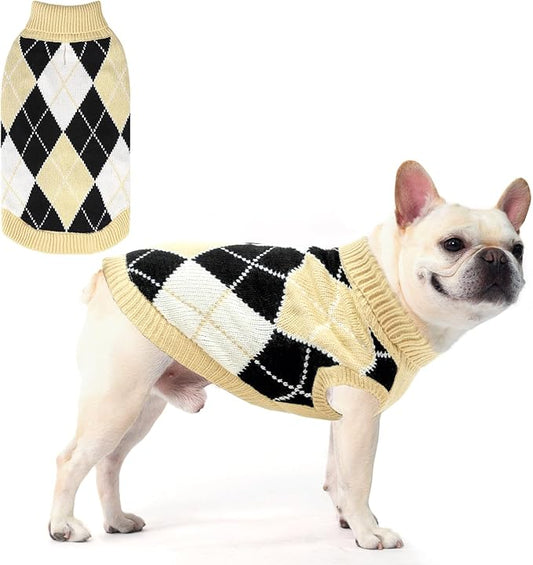 KOOLTAIL Dog Sweater, Knit Turtleneck Cold Weather Dog Sweaters for Small Medium Large Dogs, Soft Diamond Plaid Pullover Knitwear Dog Winter Warm Clothes, Pet Coat Puppy Sweater for Girls Boys L