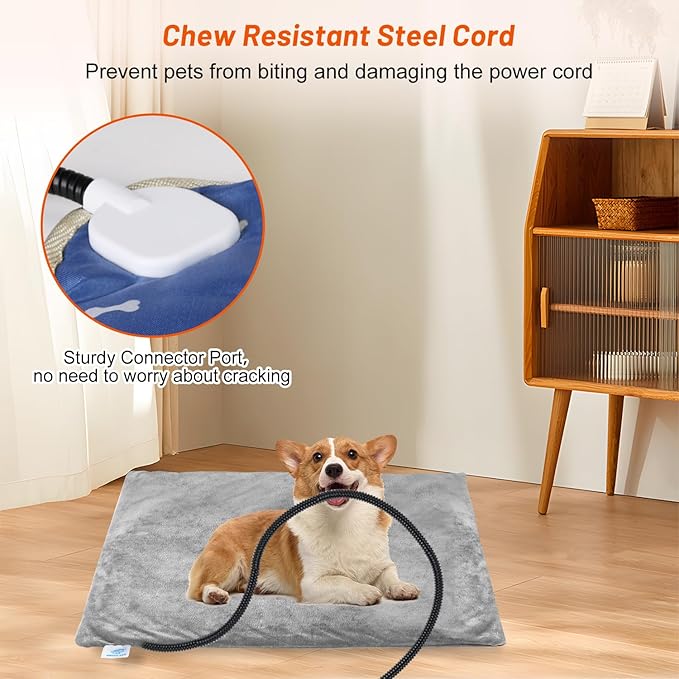 Pet Heating Pad for Cats Dogs, Electric Heated Dog Bed Indoor with Timer, 9 Level Temperature Heated Pet Bed with Chew Resistant Cord, Auto Power-Off Dog Cat Heating Pad