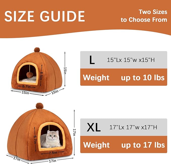 Cat Bed Cave for Indoor Cats,Cat House Tent Bed with Removable Washable Cushioned Pillow, 2-in-2 Kitten Beds for Indoor Kittens,Pet Bed