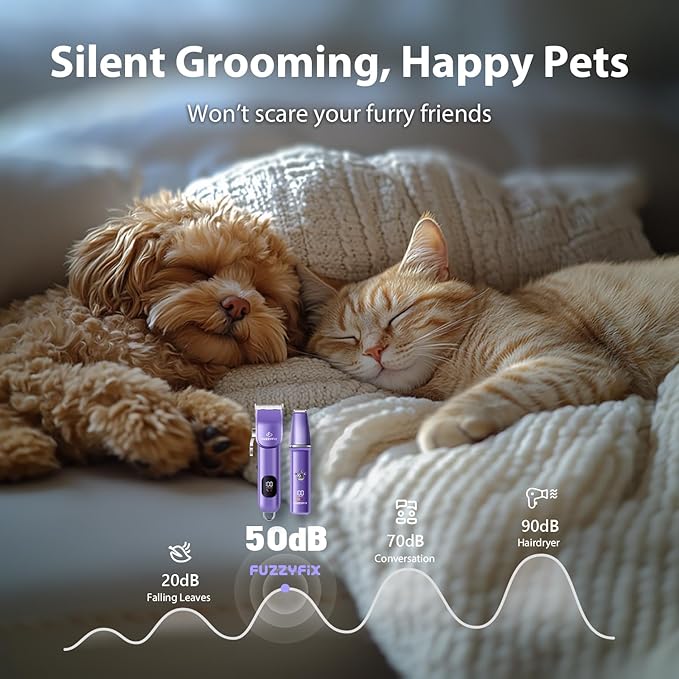 Dog Grooming Kit, Dog Clippers for Grooming for Thick Curly Coats, Professional Pet Hair Shaver Paw Trimmer Cordless Rechargeable Low Noise for Dogs Cats Animals Face Ear