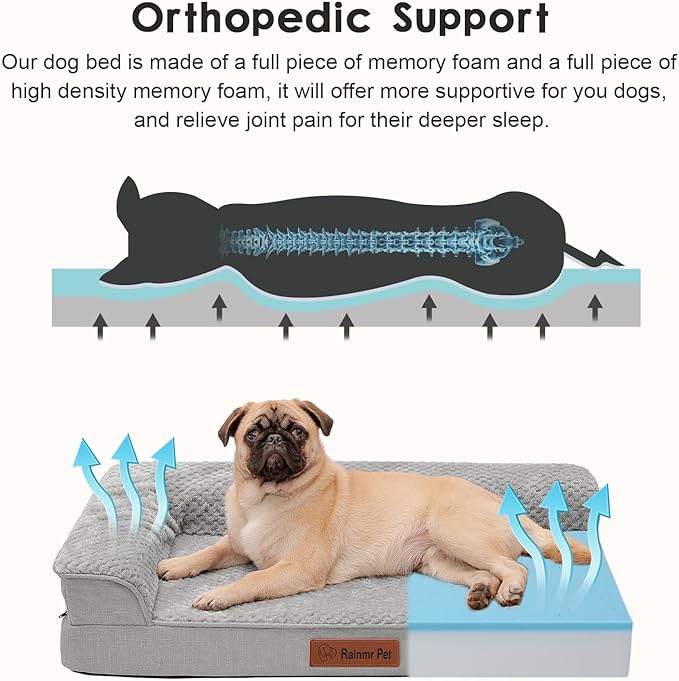 Orthopedic Dog Bed Medium Size Dog, Memory Foam Pet Bed for Small and Medium Dogs, Washable Removable Cover, Nonskid Bottom, Waterproof, 30x20x6 Inches, Light Grey