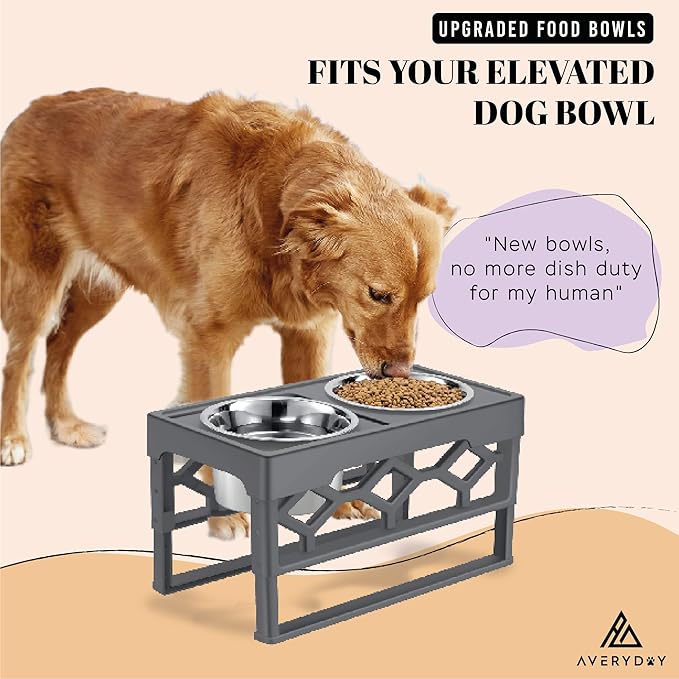 AVERYDAY 21oz Stainless Steel Dog Bowls Set, 2 Pack for Replacement Dogs Bowl Stand, 2.6 Cups Metal Dog Bowls, 5 Inch Small Dogs Water Bowl for Raised Feeder with Opening 5.67-5.91"