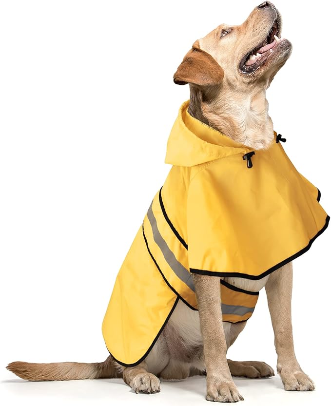 Dog Rain Coats with Hood - Waterproof Lightweight Pet Slicker Raincoat Poncho, Safety Dog Raincoats Jacket with Reflective Strip and Leash Hole for Small, Medium, Large Dogs (Medium, Yellow)