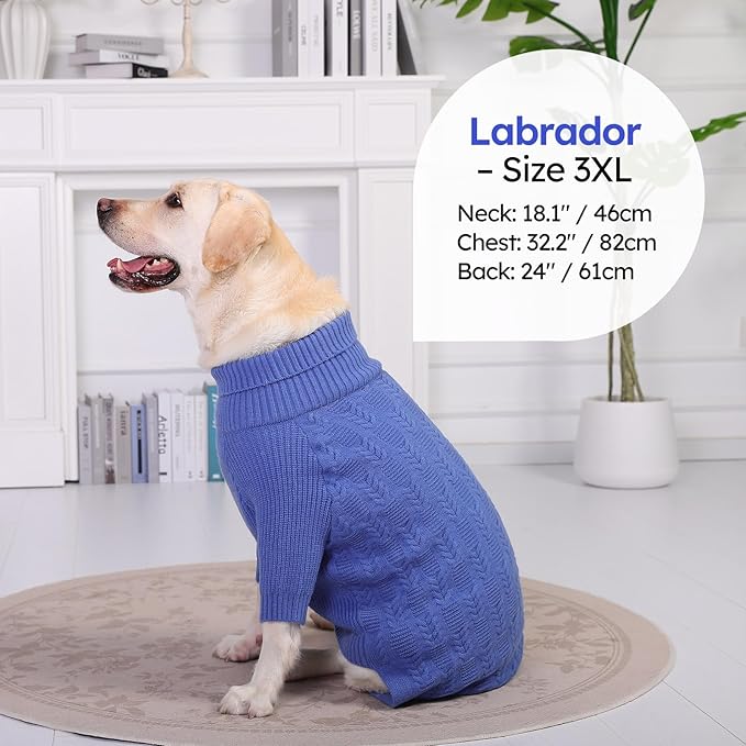 ASENKU XXL Dog Sweaters for Large Dogs Girls Boys, Doberman Sweater for Female Male, Winter Turtleneck Long Sleeve Pet Christmas Sweater for Golden Labrador,Blue 2XL