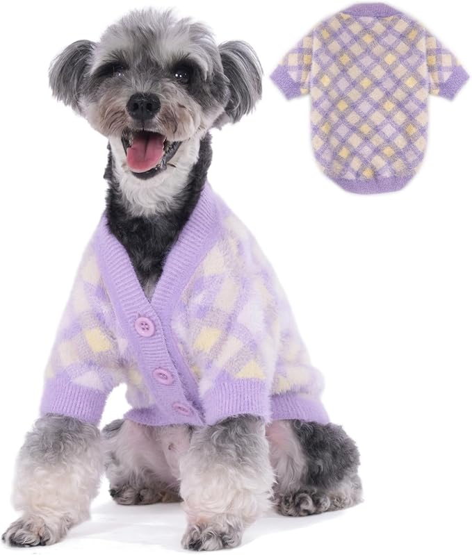 Dog Sweater - Warm Soft Pet Clothes for Puppy, Cat, Dogs - Medium Large, Girl or Boy - Winter Christmas (Purple, Large)
