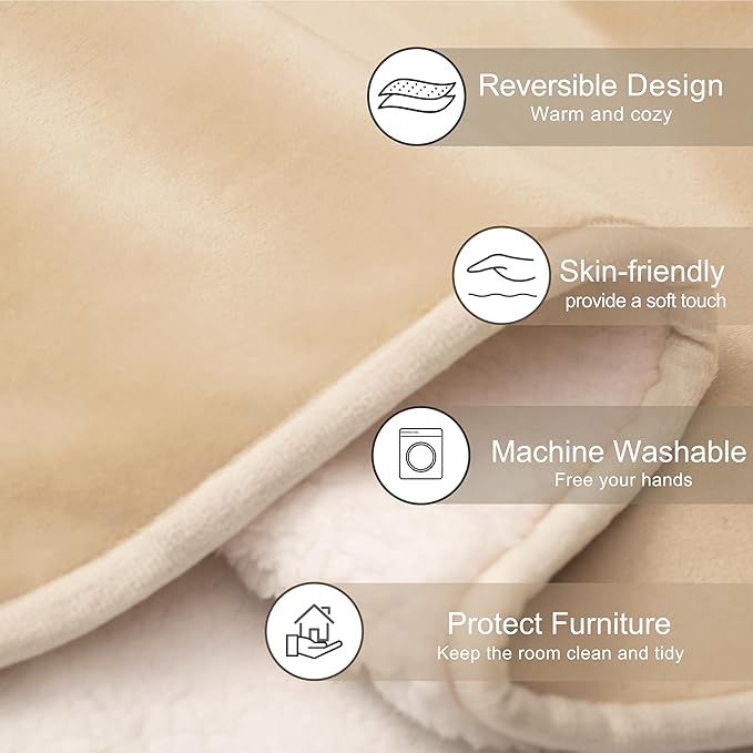 gogobunny Waterproof Pet Blanket for Small Dogs and Cats, Reversible Sherpa Fleece Soft Plush Throw for Couch Protection, Washable Furniture Protector (Beige, 30x30 inches)