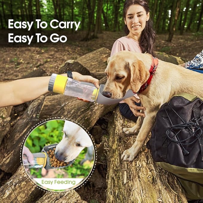 SUPERDESIGN Grey Dog Water Bottle Portable with Food Container, Dog Travel Water Bottle Easy-to-Use, Leak-Proof Design Pet Water Bottle Ideal for Travel,Hiking and Dog Walking Accessories