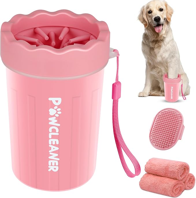 Dog Paw Cleaner, Dog Paw Washer, Paw Muddy Paw Cleaner, Pet Foot Cleaner for Small Medium Large Breed Dogs/Cats (with 3 absorbent towel) (Light Pink, Medium)