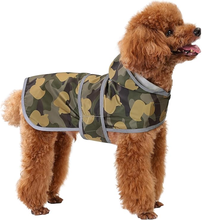 Dog Raincoat for Small Dogs Puppies Waterproof Hooded Rain Jacket with Reflective Strips Leash Hole & Poncho Adjustable Fit (CamoDuck,XS)