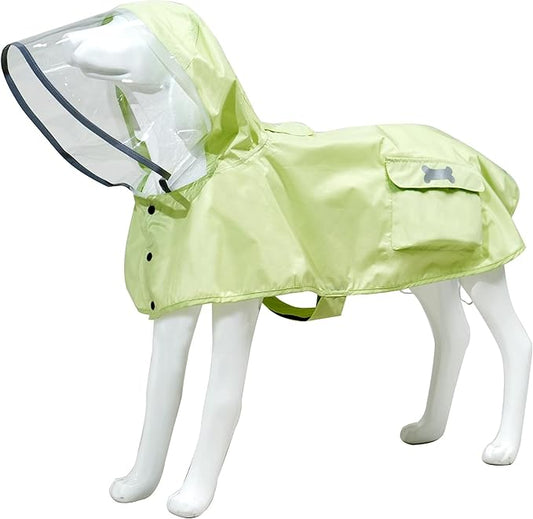 Waterproof Dog Raincoat, Adjustable Reflective Lightweight Pet Rain Clothes with Poncho Hood(Medium,Light Green)