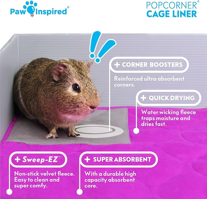 Paw Inspired PopCorner Guinea Pig Cage Liners | Washable Fleece Bedding or Pet Bed Mat for Small Animals | Super Absorbent Pee Pad with Reinforced Corners and Waterproof Bottom (C&C 2x3, Tan)
