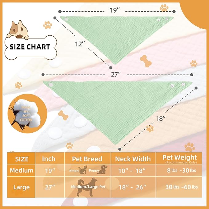 Pet's Bandanas for Large Dog Solid Color Dogs Scarf with Adustable Button,Pea Green,Large