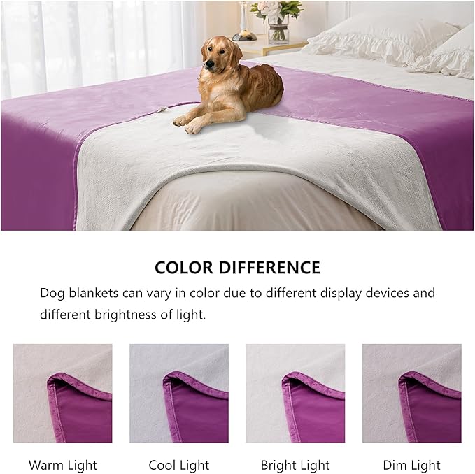 Waterproof Dog Blankets, Washable Pee Proof Pet Blanket for Couch, Soft Reversible Puppy Throw Furniture Protector Cover for Bed Sofa-52"x82",Purple+Cream