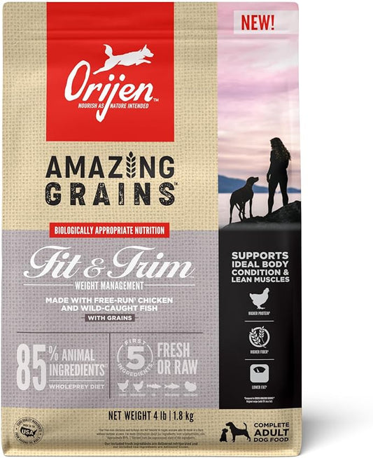 ORIJEN Amazing Grains High Protein Dry Dog Food Fit & Trim Recipe 4lb Bag