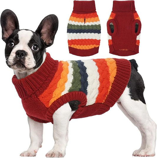 Kuoser Dog Sweater, XS Dog Sweater Pet Cable Knitted Pullover Warm Clothes, Puppy Turtleneck Classic Knitwear Soft Thickening Christmas Outfit, Cold Weather Thermal Wear for Small Dogs, Red XS
