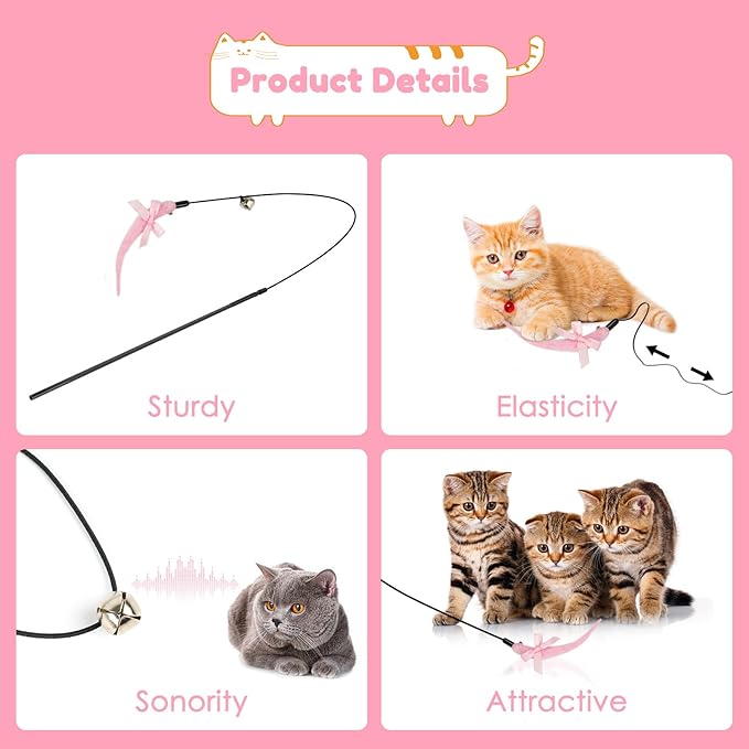 SHENGSEN Feather Wand Cat Toy,Bouncy Ball with Tail Cat Toys,Magic Worm with Large Colorful Ball Toy for Cats,Cat Feather Toys for Indoor Cats,Colorful Fuzzy Worm Bouncy Balls Cat Toy (ADM102-A-3B)