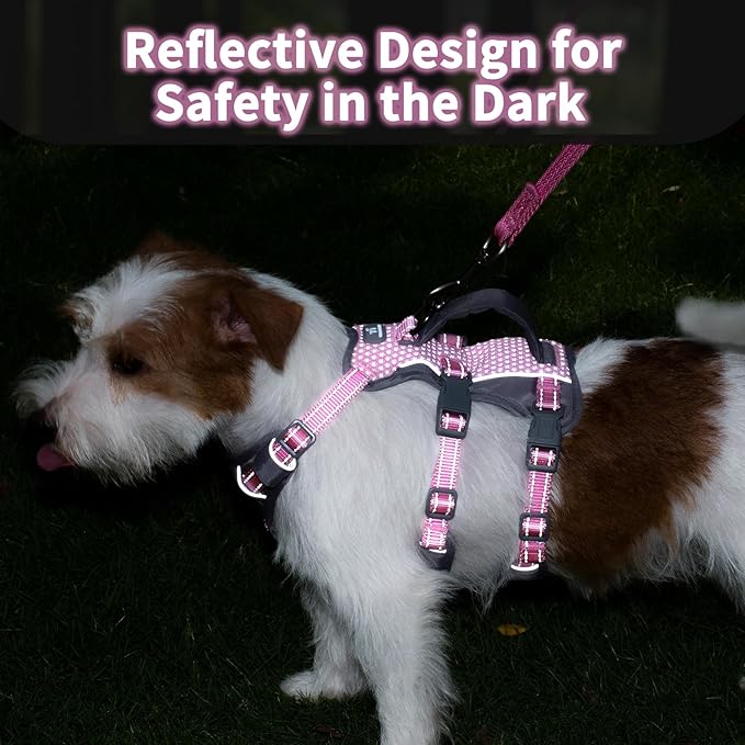 Huntboo Reflective Dog Harness with Handle, Escape Proof, No Slip, Breathable, Lightweight, Adjustable Lift Harness for Small, Medium, and Large Dogs Walking, Training, and Running Gear(Light Pink,S)