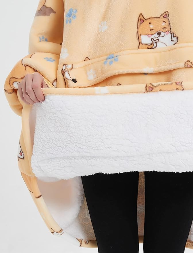 KFUBUO Wearable Blanket Hoodie for Adults Sherpa All Patterns Dog Oversized Sweatshirt Blanket with Pockets for Mom