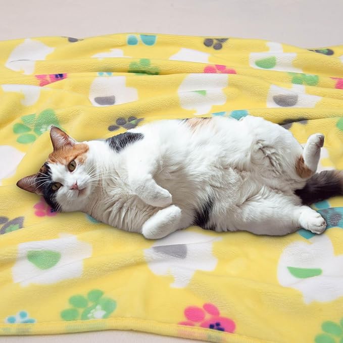 Rezutan 1 Pack 3 Dog Blanket for Large Dogs,41x31 inch for Medium Soft Fluffy Washable Pet Cat Blankets,Reversible Elephant & Paw Print for Dog Kennels & Beds, Sofas,Yellow