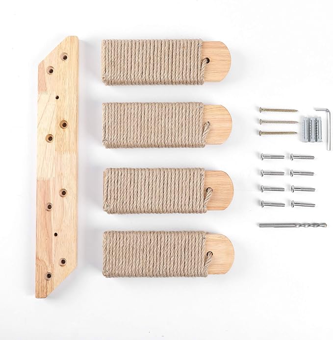 FUKUMARU Cat Climbing Shelf Wall Mounted, Four Step Cat Stairway with Jute Scratching for Kitten Perch Platform Walls Furniture - Right to Left