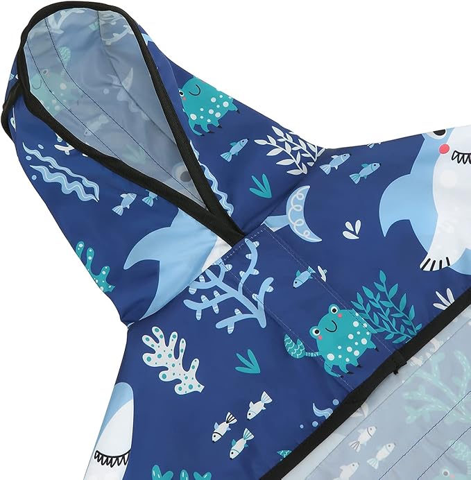 HDE Dog Raincoat Jacket Reflective Adjustable Hooded Pet Poncho Rain Coat with Leash Hole for Small to X-Large Dogs Sharks - S