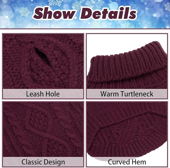 BINGPET Thermal Knitted Dog Sweater for Small Medium Large Dogs,Winter Dog Cat Coat Warm Sweartershirts Outfits,Classic Cable Knit Turtleneck Pullover Dog Jumper Coat Warm Sweartershirts